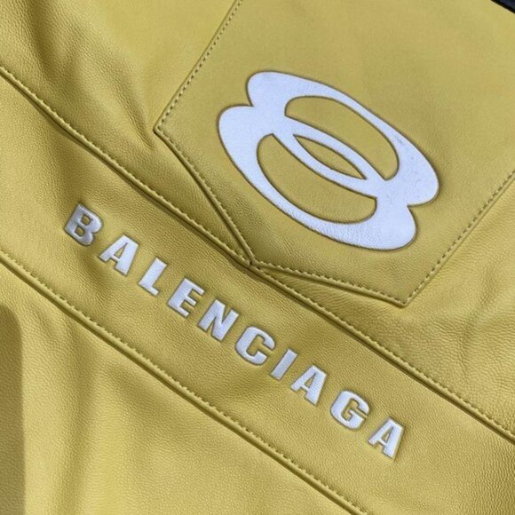 Balenciaga Racer Oversized Distressed Panelled Leather Jacket – Signal Yellow - Picture 6 of 9
